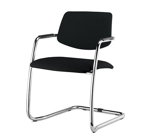 УРБАН/URBAN Кресло на полозьях, кожа ЧЕРНЫЙ/ХРОМ