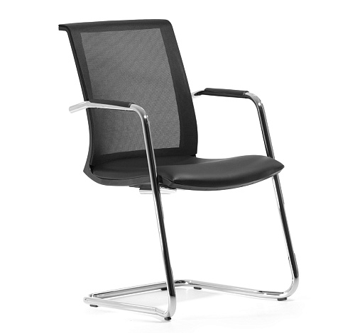 СКИН/SKIN Кресло на полозьях, кожа ЧЕРНЫЙ/ХРОМ