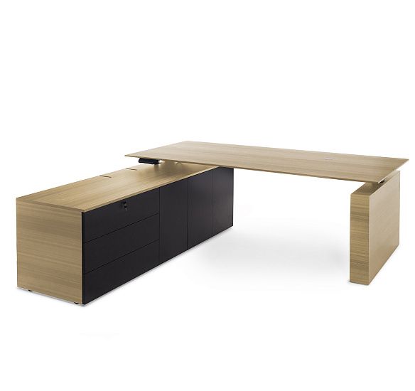 ТЕСЛА/TESLA Стол письм. с лев.тумбой СВ.ЭВКАЛИПТ/ЧЕРНЫЙ