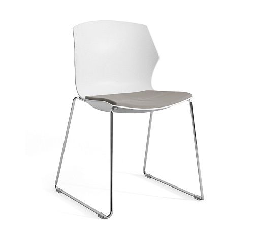 СОЛЕ/SOLE Кресло пластик,сиденье тк СЕРЫЙ/БЕЛЫЙ/ХРОМ