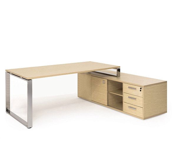 ЭКЗЕ/EXE Стол на оп.тумбе 209,прав ДУБ СВЕТЛЫЙ/ХРОМ