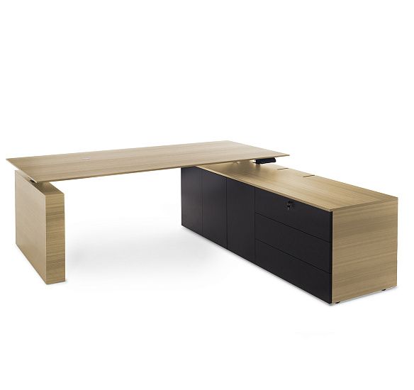 ТЕСЛА/TESLA Стол письм. с прав.тумб СВ.ЭВКАЛИПТ/ЧЕРНЫЙ