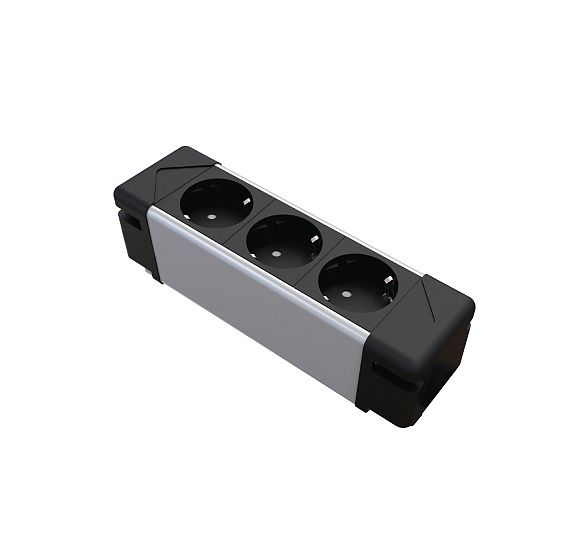 АНДЕР ДЭСК/UNDER DESK Блок из 3 розеток ЧЕРНЫЙ/АЛЮМ