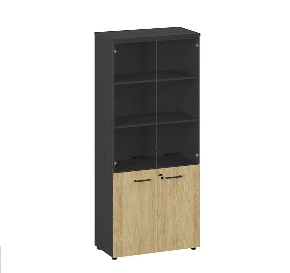 ФЛЕКС/FLEX Шкаф высокий комби стекло ГИКОРИ/ГРАФИТ