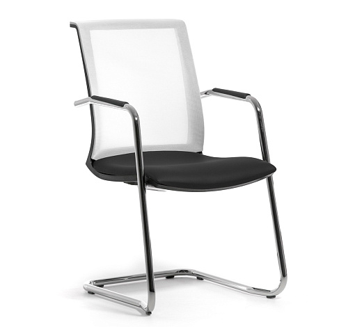 СКИН Б/SKIN W Кресло на полозьях,кожа ЧЕРНЫЙ/БЕЛЫЙ/ХРОМ