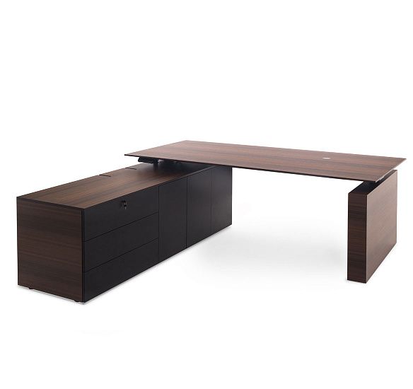 ТЕСЛА/TESLA Стол письм. с лев.тумбой ЭВКАЛИПТ МОРЕН/ЧЕРН