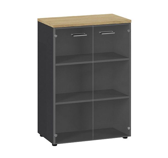 ФЛЕКС/FLEX Шкаф средний со стекл.дв. ГИКОРИ/ГРАФИТ